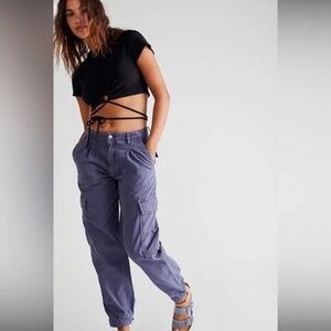 Free People First Light Utility Trouser - Blue Cotton Twill Cargo Pant  - Size 1